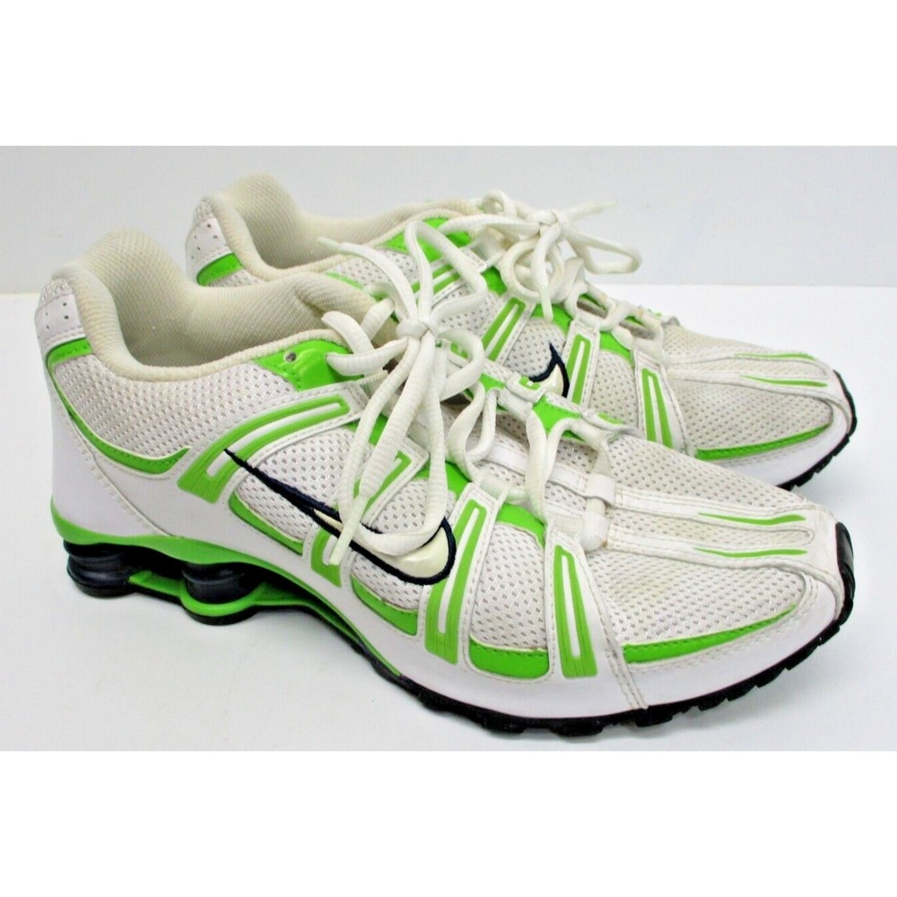 NIKE Shox Running Shoes 347522-111 White & NEON Green Sneakers Womens 8.5 (9)